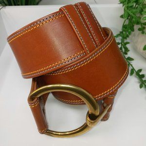 WCM NY Women's Adjustable Leather Belt w/ Brass Buckle
